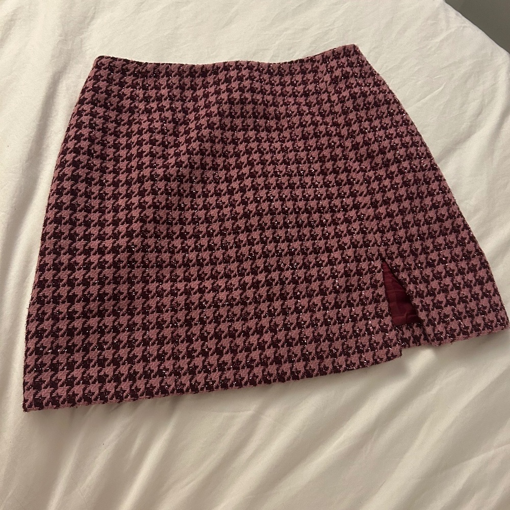 Pink Tweed mini skirt, brand 8 by YOOX, with houndstooth pattern